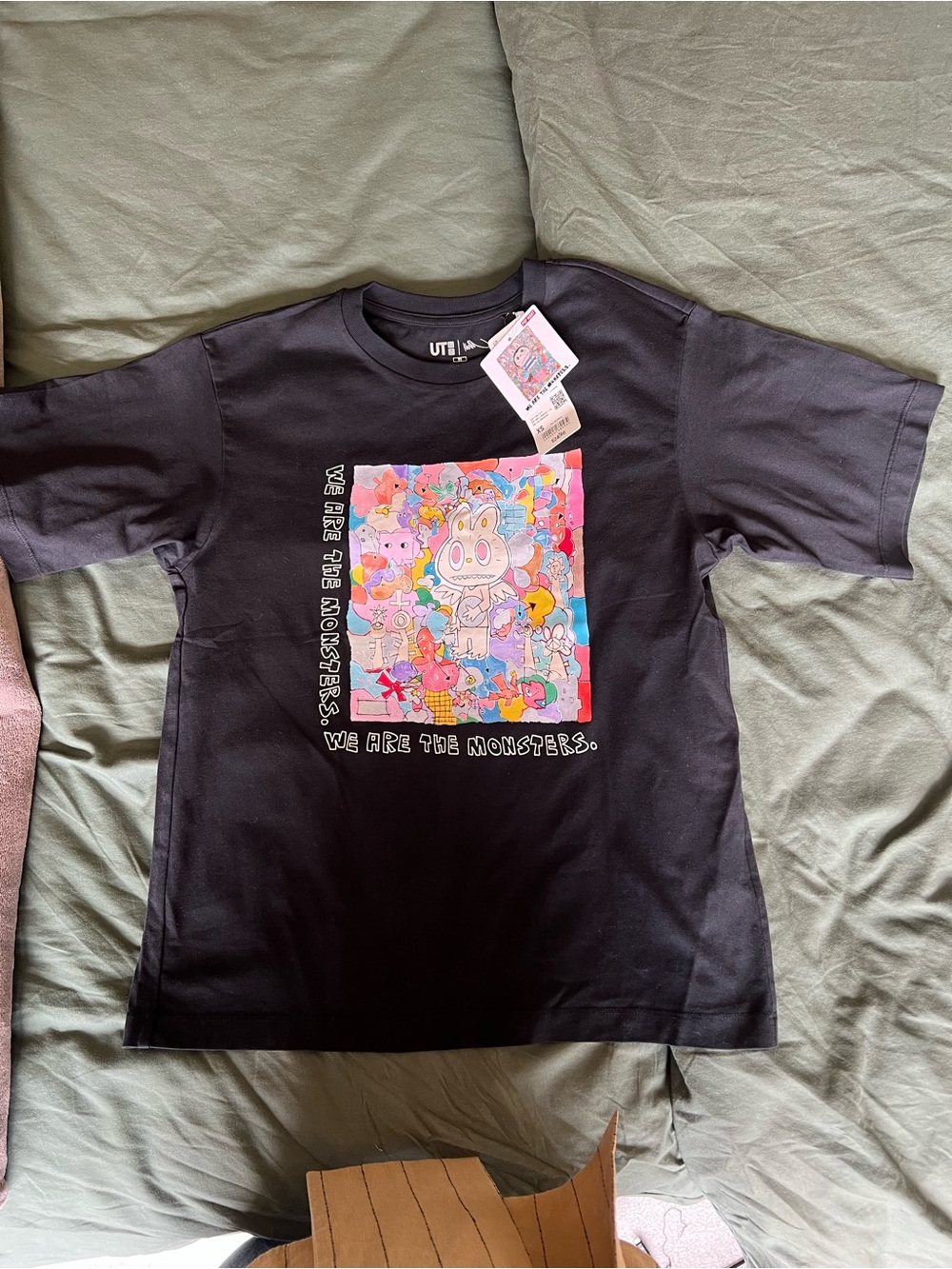 Uniqlo Black Graphic Tee - 'We Are The Monsters' Labubu Adult XS